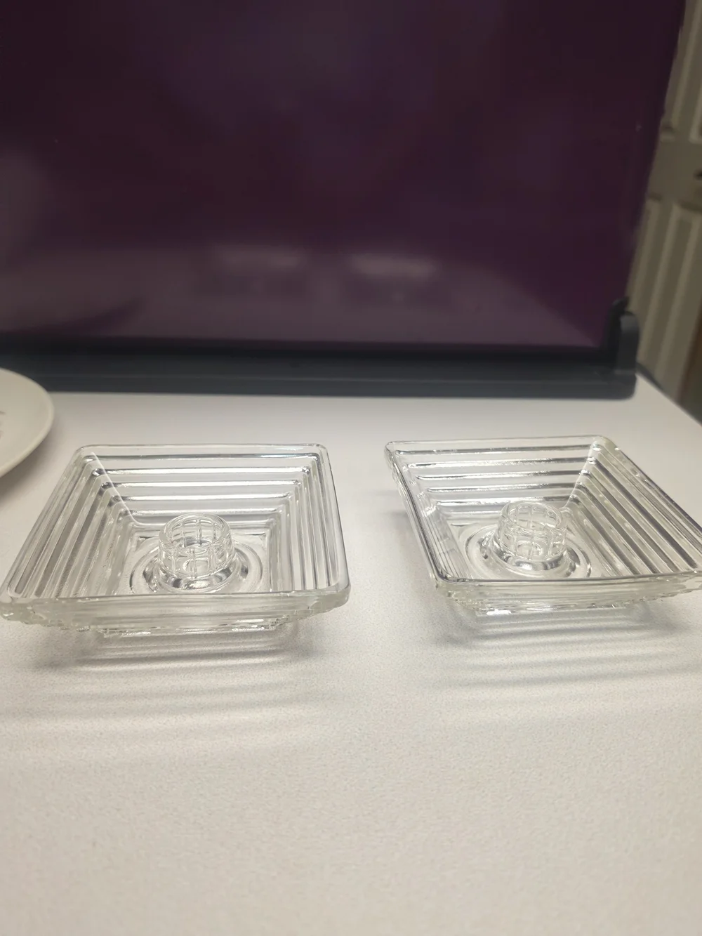 Set of 2 Clear Glass Square Candle Holders